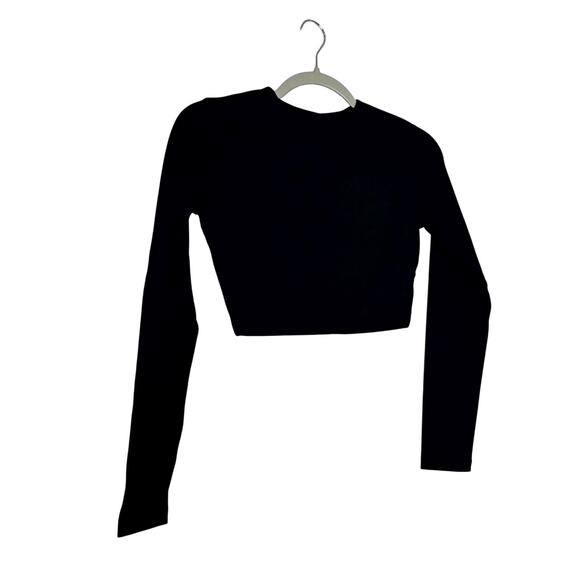 Susana Monaco Crewneck Cropped Long Sleeve Top Black NWT Size XS - Picture 2 of 7
